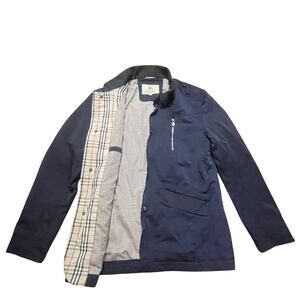 Burberry Brit Jacket Womens Large Navy Blue Slim Full Zip Nova Check Nylon